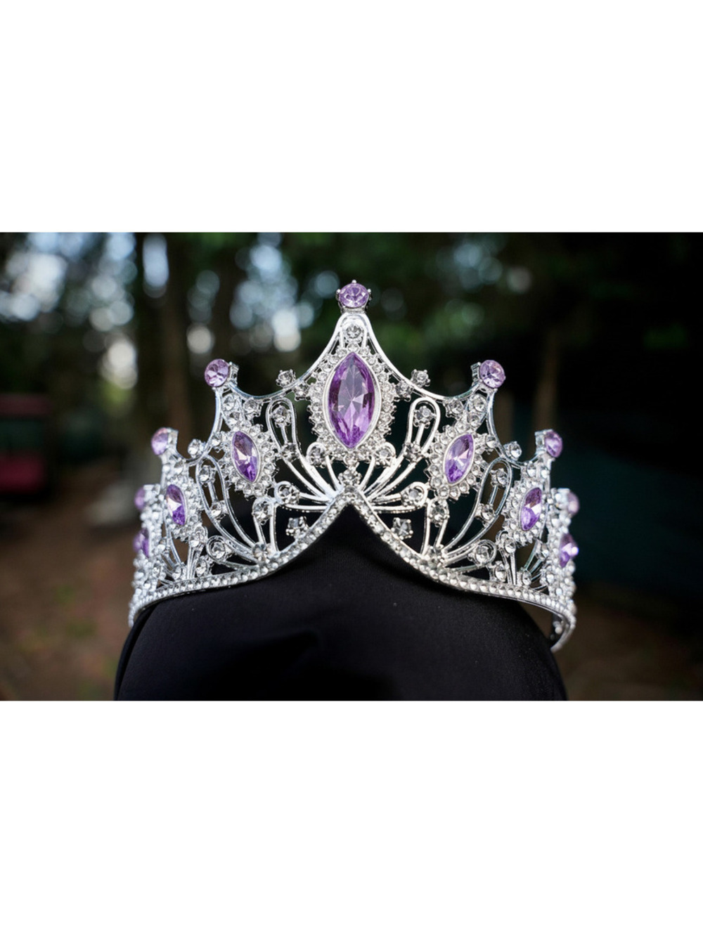 Tiered Pink Purple Crystal Tiara Silver Bridal Crown Birthday Wedding Gift
